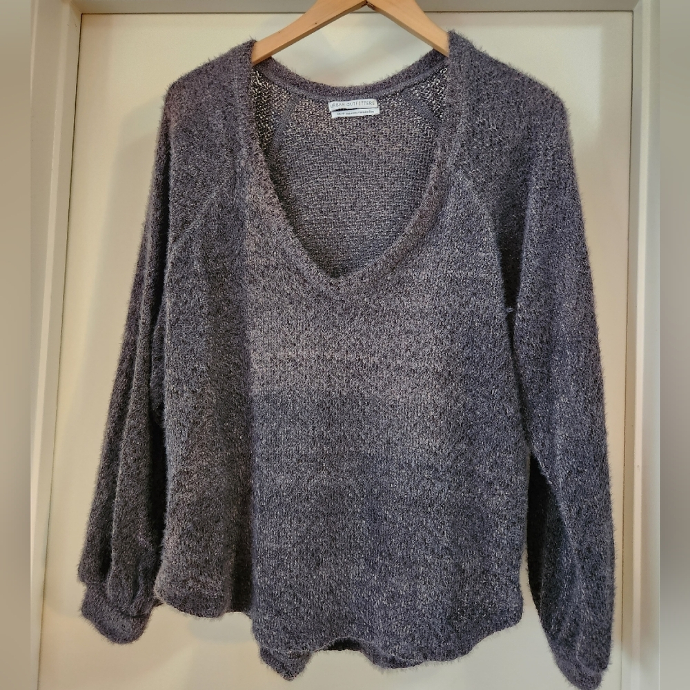 Urban Outfitters Womens Oversized Relaxed Fit V-Neck Sweater Gray Extra Small XS